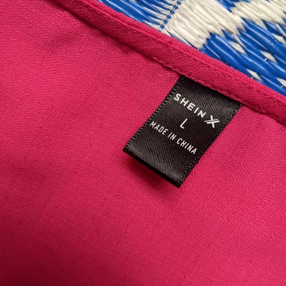 Hot Pink and Orange Colorblock Tie Front Dress with Flowy Button Up Skirt - Picture 6 of 9